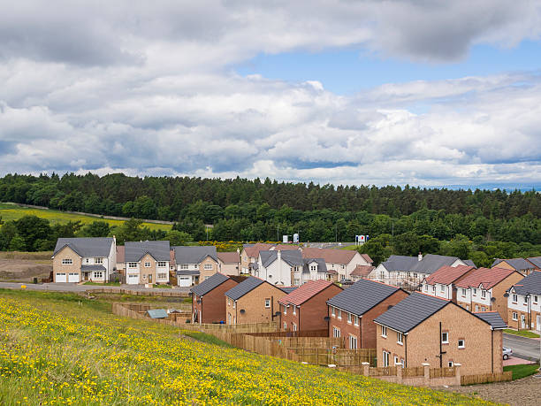 새로운 하우징 부동산 시골길 설정 - housing development house scotland uk 뉴스 사진 이미지