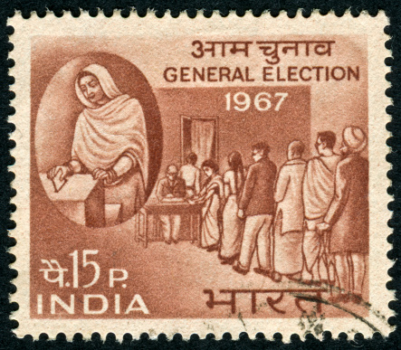 Cancelled Stamp From India Commemorating The General Election Of 1967 In Which Indira Gandhi Became Prime Minister.