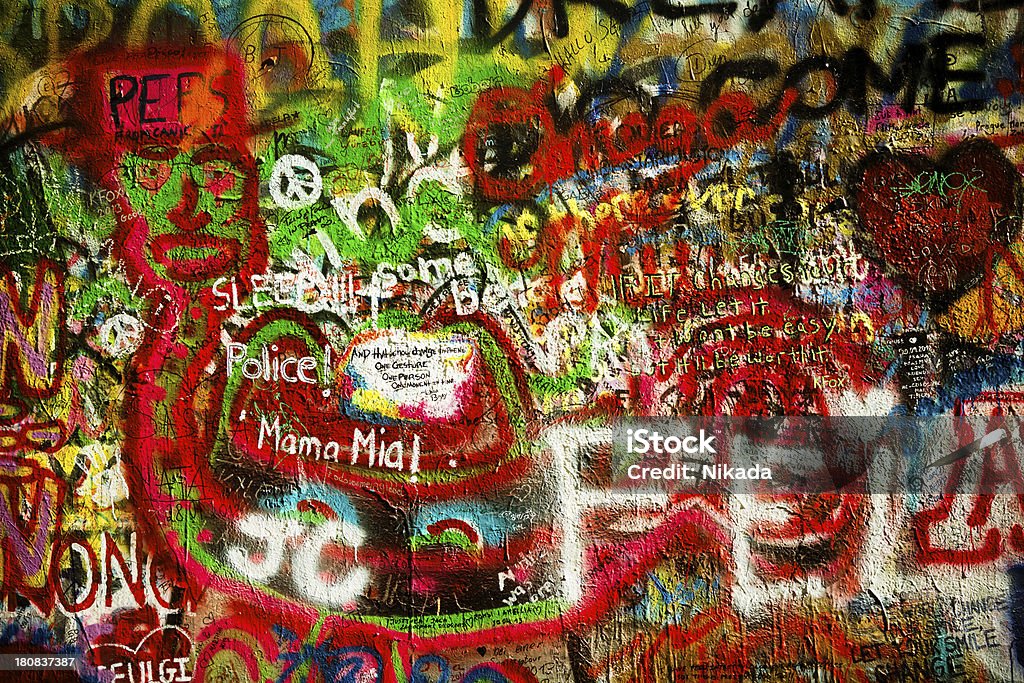 Graffiti Wall "Colorful graffiti wall in Prague, Czech RepublicThe Lennon Wall or John Lennon Wall" Abstract Stock Photo