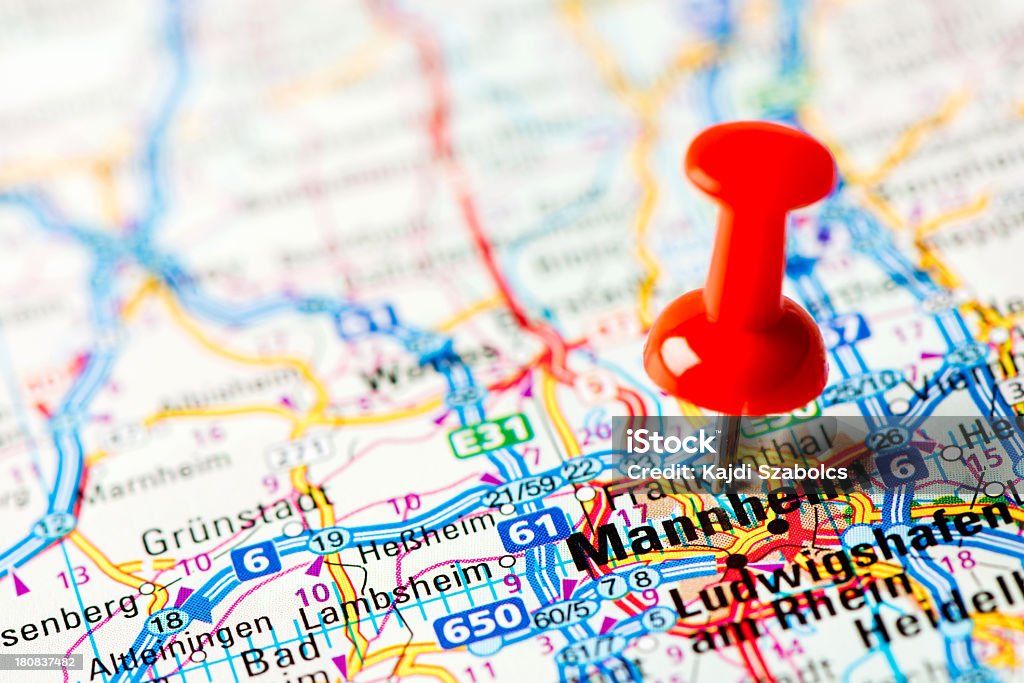 Europe cities on map series: Mannheim http://farm8.staticflickr.com/7189/6818724910_54c206caf8.jpg Cartography Stock Photo