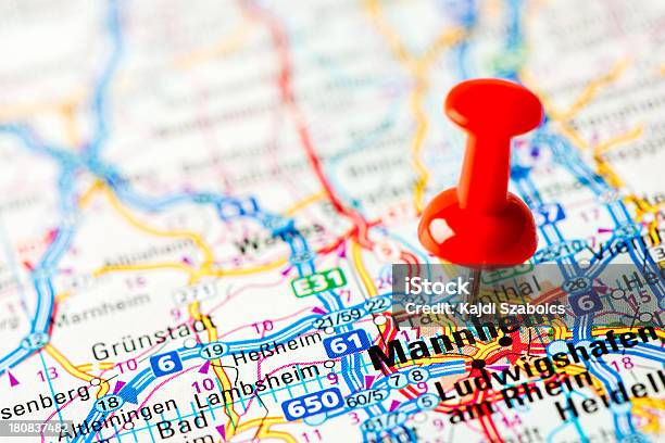 Europe Cities On Map Series Mannheim Stock Photo - Download Image Now - Cartography, Close-up, Color Image