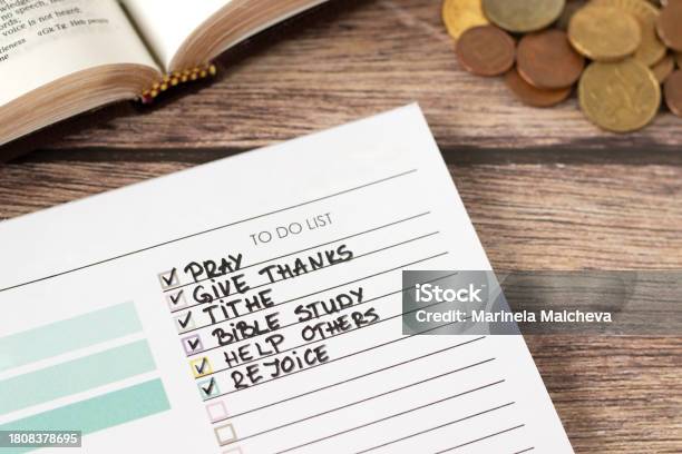 Handwritten Christian Priorities And Todo List In Notebook Stock Photo - Download Image Now