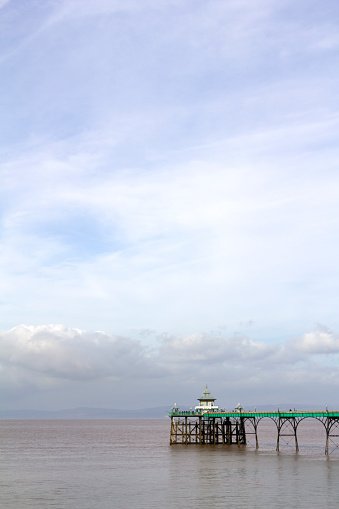 View of the historic Victorian pier at Clevedon on the Bristol Channel, Somerset, UK