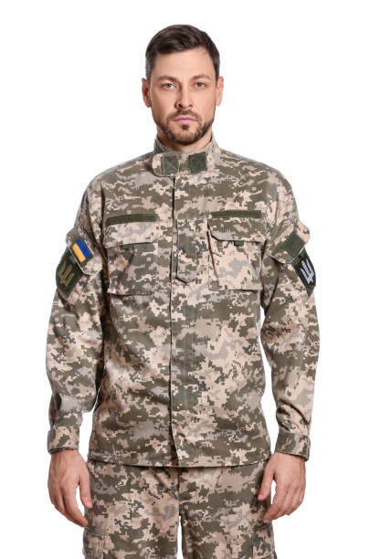 istock Ukrainian soldier in military uniform on white background 1808381488