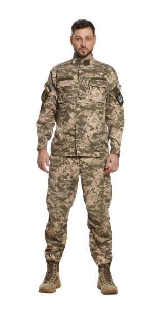 istock Ukrainian soldier in military uniform on white background 1808382034