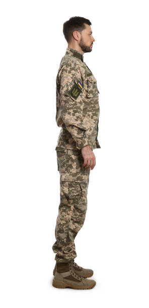 istock Ukrainian soldier in military uniform on white background 1808382041