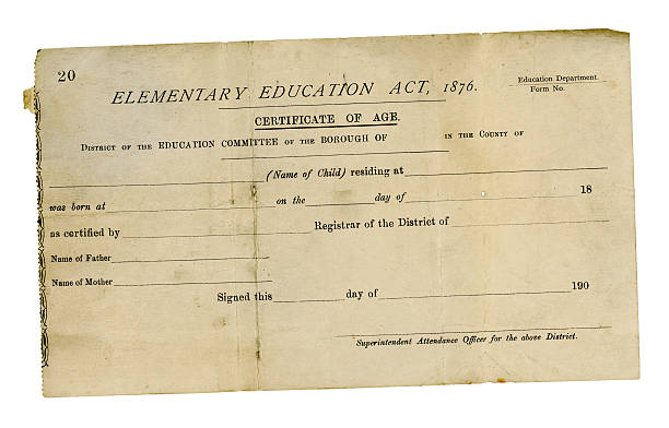 istock British education committee pupil's age certificate, 1907 180838707