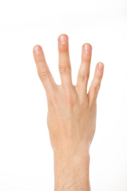istock man hand four fingers on white 180839218