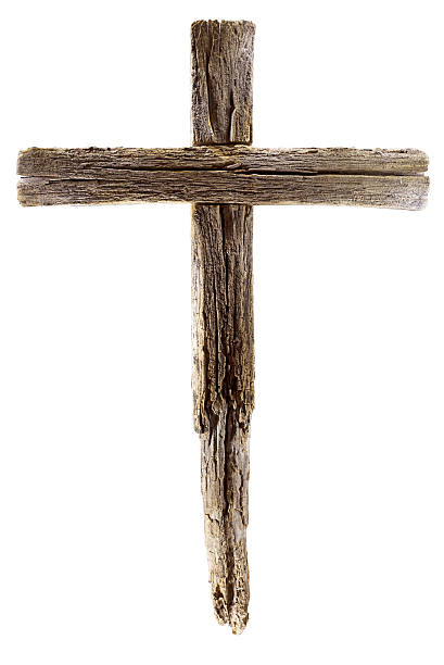 Wooden crucifix cross on white background