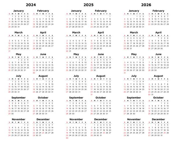 Vector 2024, 2025, 2026 vertical calendars. Modern illustration. vector art illustration