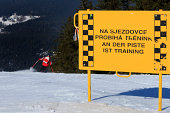 training sign on a ski slope in the Czech Republic