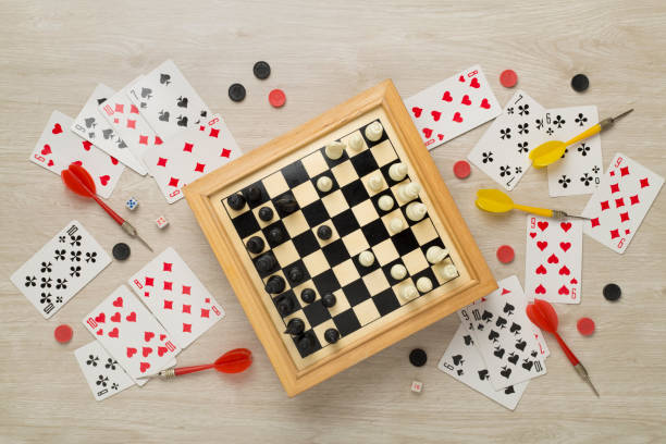 istock Different board games on wooden background, top view 1808420791