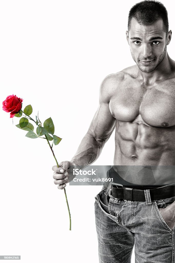 Сексуальный парень с красная роза - Стоковые фото 20-29 лет роялти-фри