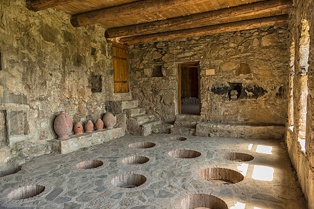 Nekresi monastery "Nekresi monastery complex in Kakheti region was founded by St. Abibo Nekreseli, one of the Thirteen Syrian monks who came to Georgia in the 6th century to strengthen Christian faith. The oldest church is a tiny basilica with the open arches in the facade. Here the wine cellar in the monastery." kakheti georgia stock pictures, royalty-free photos & images