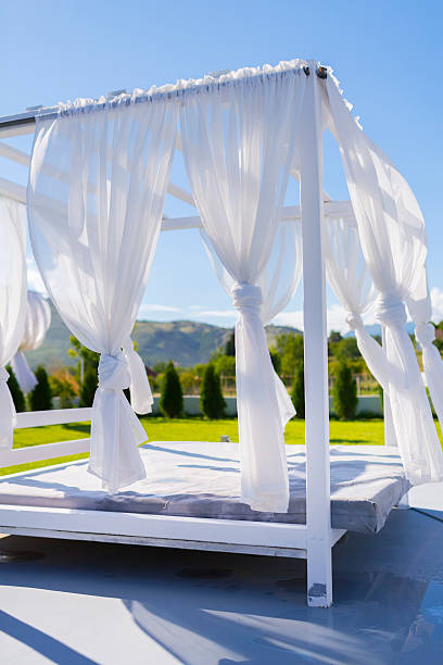istock Tourist restort poolside gazebo 180842725