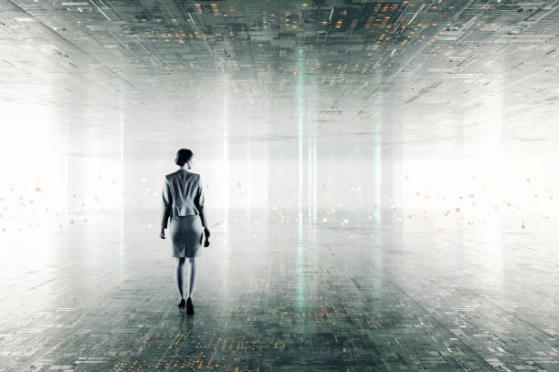 istock Businesswoman standing in VR environment 1808427734