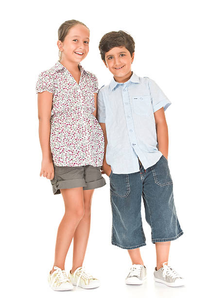 istock Little girl and boy on white 180843598