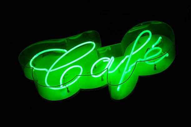 istock Cafe Message in Green Neon Against Black 180843699