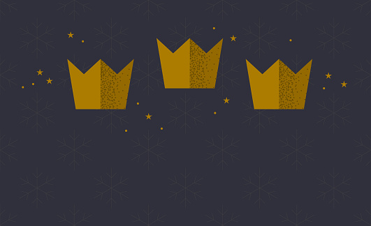 Three gold crowns for Traditional Three King's Day of January 6, holiday background vector illustration. Epiphany holiday