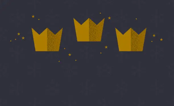Vector illustration of Three gold crowns for Traditional Three King's Day of January 6, holiday background vector illustration. Epiphany holiday