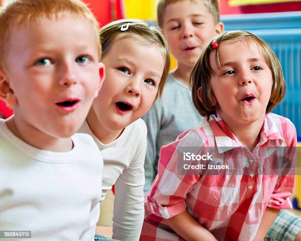 Cute Nursery School Children Stock Photo - Download Image Now - 4-5 Years, Child, Grimacing