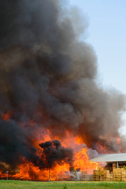istock Factory burning in industrial area 180845941
