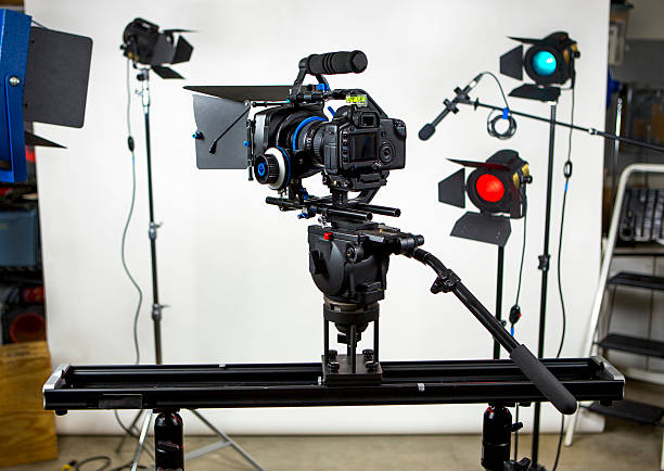 istock Video Camera slider with DSLR rig and lights 180846222