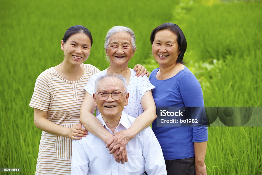 Chinese family portrait outdoor Chinese family portrait with countryside background 20-24 Years Stock Photo