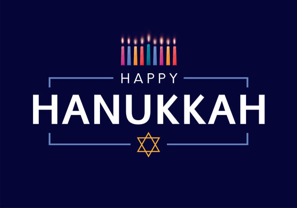 ilustraciones, imágenes clip art, dibujos animados e iconos de stock de tarjeta de feliz janucá con coloridas velas encendidas. vector - hanukkah menorah candle blue