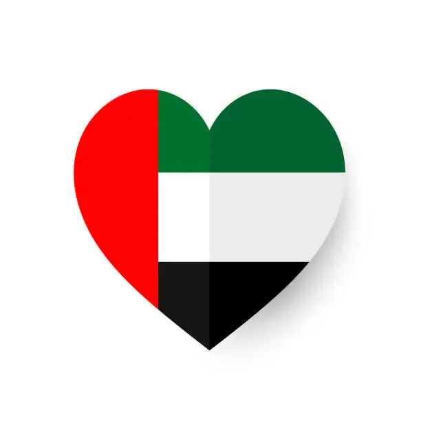 Vector illustration of UAE United Arab Emirates heart flag. Vector