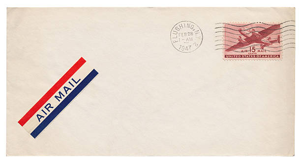 airmail envelope isolado (traçado de recorte incluced) - postage stamp postmark ephemera correspondence imagens e fotografias de stock