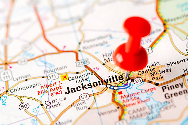 US capital cities on map series: Jacksonville, NC http://farm8.staticflickr.com/7189/6818724910_54c206caf8.jpg jacksonville symbol stock pictures, royalty-free photos & images