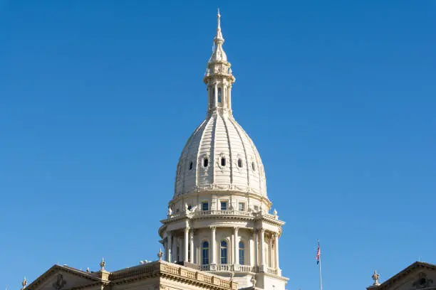 Exterior of the Michigan State Capitol Building, built in 1872 to 1878, in Lansing, Michigan, USA.