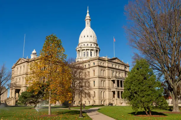 Exterior of the Michigan State Capitol Building, built in 1872 to 1878, in Lansing, Michigan, USA.