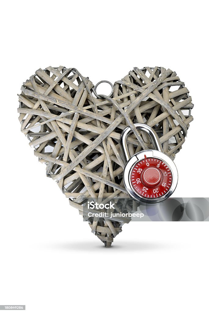 heart locked heart with padlock shot on white Bonding Stock Photo