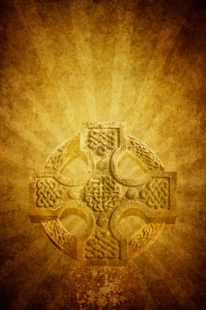 keltisches kreuz am alten papier - cross shape cross dirty grunge stock-grafiken, -clipart, -cartoons und -symbole