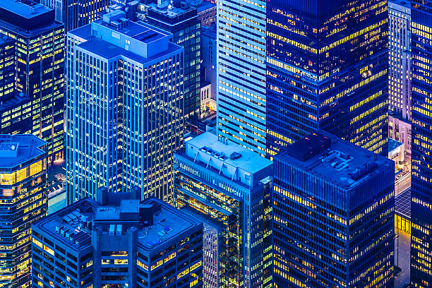 Toronto financial district cityscape at dusk