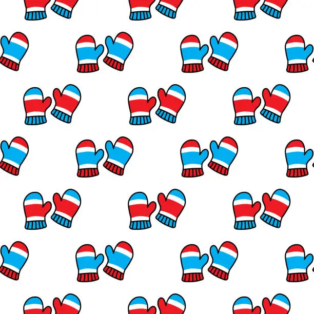 Vector illustration of Winter Mittens Seamless Pattern