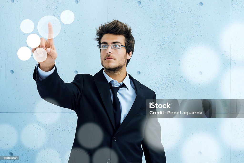 Man Pushing Button Man Pushing Virtual Access Button Stock Photo - Download Image Now - 20 ...