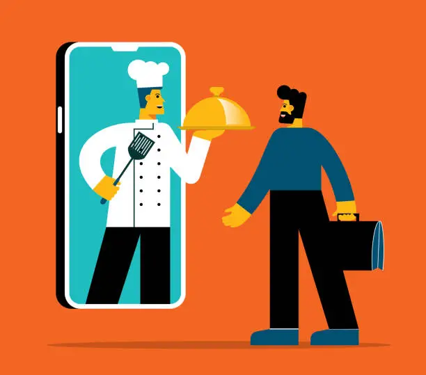 Vector illustration of Serving food - chef - Businessman