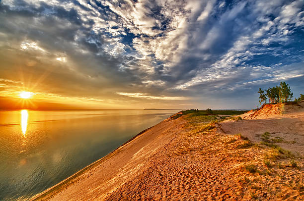 Sunset Synset at Sleeping Bear Sand Dunes National Lakeshore lake michigan stock pictures, royalty-free photos & images