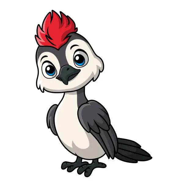 Vector illustration of Cute woodpecker cartoon on white background