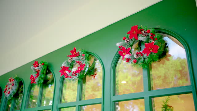 Wreath hanging for decoration at the windows.