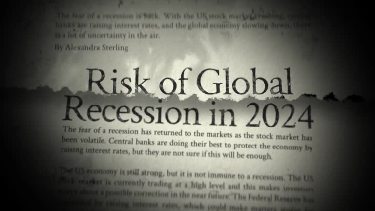 Recession fears, inflation, stock market crash, interest rates, economy, unemployment and rising prices daily newspaper report printing. Abstract concept. stock video