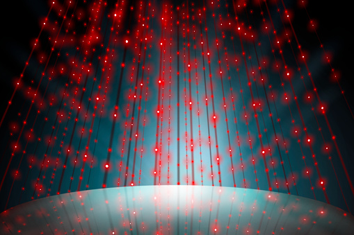 Red lights wire curtain with podium