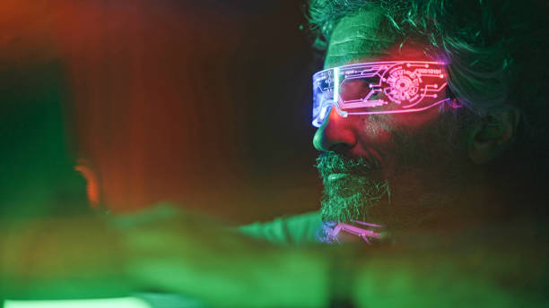 istock Pro gamer playing online video game with VR goggles. 1808604187
