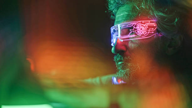 istock Pro gamer playing online video game with VR goggles. 1808604323