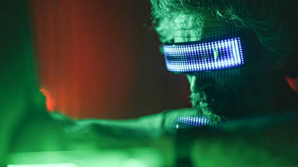 istock Pro gamer playing online video game with VR goggles. 1808604331