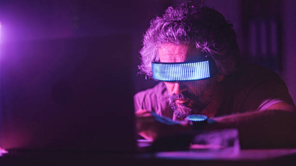 istock Pro gamer playing online video game with VR goggles. 1808604342