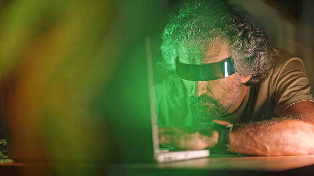 istock Pro gamer playing online video game with VR goggles. 1808604347